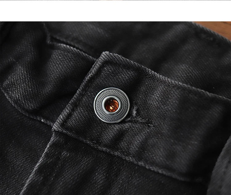 5028# 2024 Lente en herfst Nieuwe Amerikaanse retro elastische zwarte denim jeans Heren eenvoudige gewassen slanke rechte jeugd casual broek