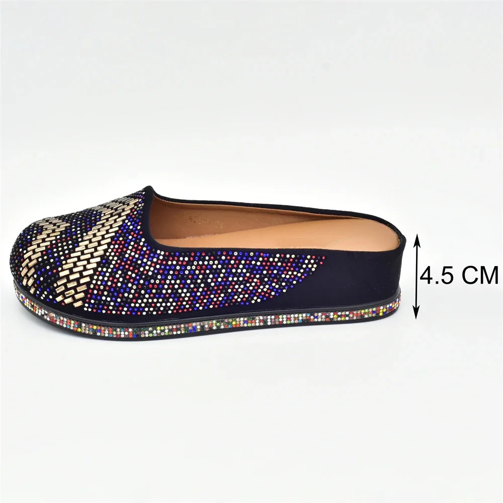 Bling Crystal Women Closed Toe Mules Half Close Slippers Thick Sole Light Weight Comfy Walking Shoes