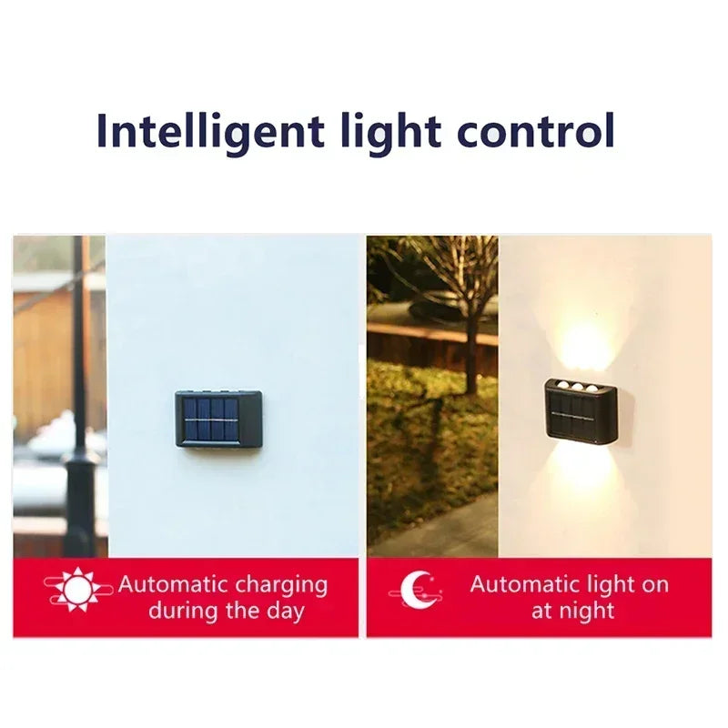 Buitenzonne-LED-wandlampen, waterdichte LED-zonnelamp, op- en neergaande lichtgevende verlichting voor tuin, balkon, tuin, straatdecoratielampen