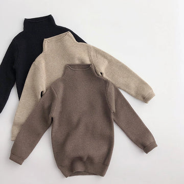 2025 Autumn Winter Comfort Kids Turtleneck Pullover Sweaters Solid Boys Girls Matching Knit Tops Toddler Warm Knitwear Sweaters 1-12Y Unisex