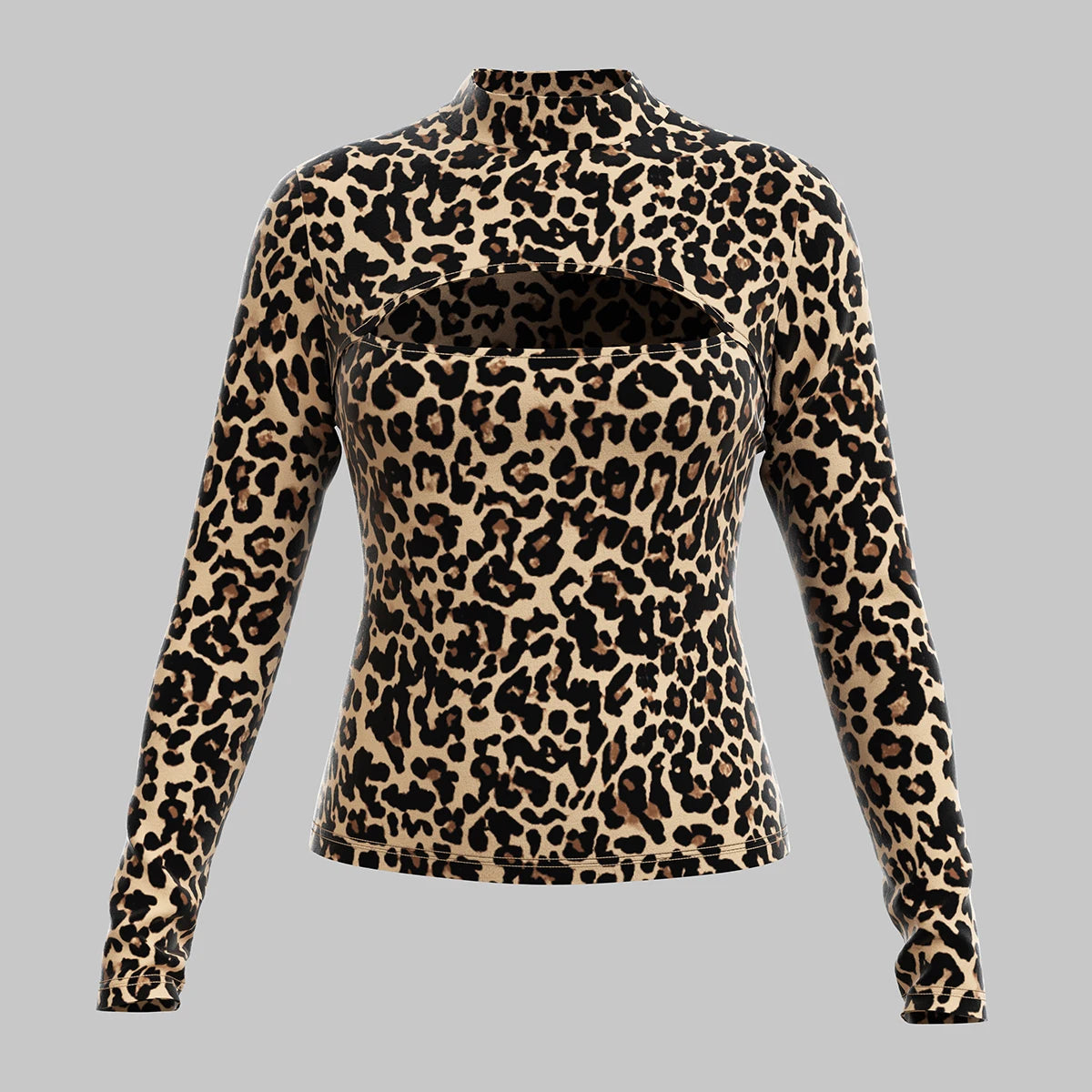 Women's T-Shirts All Season French Sexy Cut-Out Leopard Print Long Sleeve Crew Neck Fashion T-Shirts