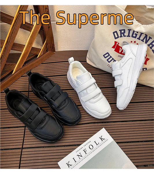 Student Sneakers Unisex White Shoes Magic Buckles Lightweight Couple Shoes for Sports School Dance Running