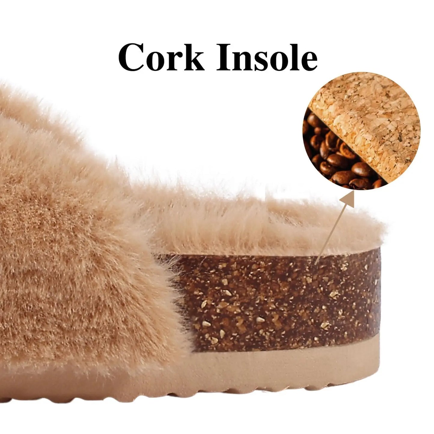 Women's Winter Warm Leisure Slippers Non-Slip Outdoor Slides Cork Insole Cosy Slip-On With Arch Support Suitable As Ladies' Sandals