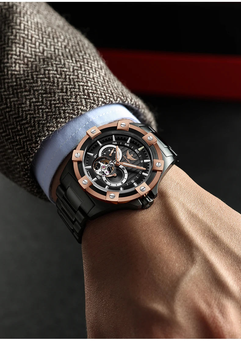 Yelang V1024 Men's 44mm Automatic Mechanical Watch Luminous 100m Water Resistant Japan Miyota 82S7 Movement Stainless Steel Band