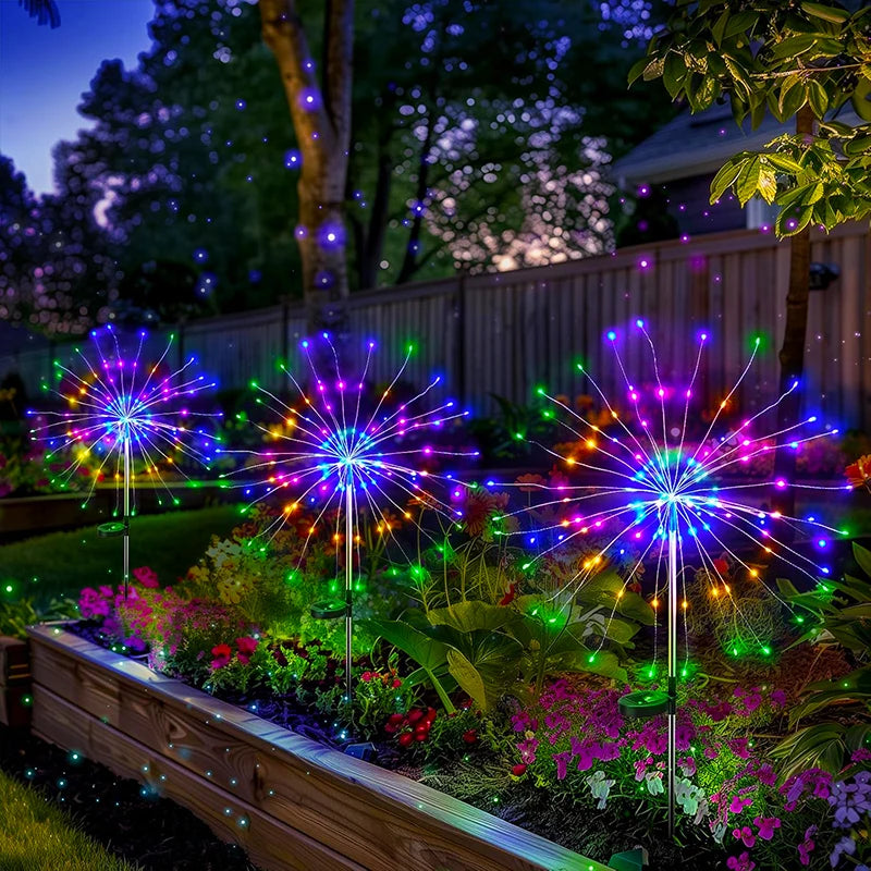 Solar Garden Lights Outdoor Fairy Fireworks Light Waterproof Decor Yard Pathway Patio Lawn Flower Lamp