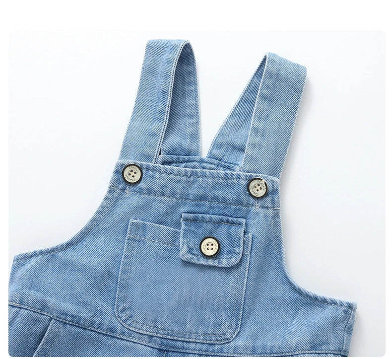 New Summer Kids Denim Overalls Girls Boys Cute Casual Loose Fit Jeans Children Outwear Pants 1-4T Unisex
