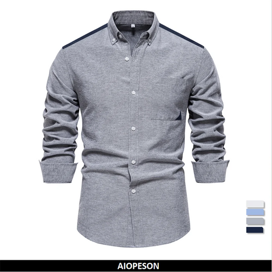 Men's Spring Patchwork Oxford Shirt Casual Wear Cotton Blend Pocket Shirts For Men