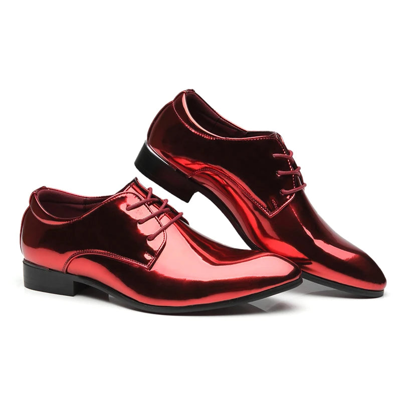 Italy Men Wedding Groom Formal Dress Evening Shoes Pointed Toe Male Gold Blue Red Party Oxfords Shoes