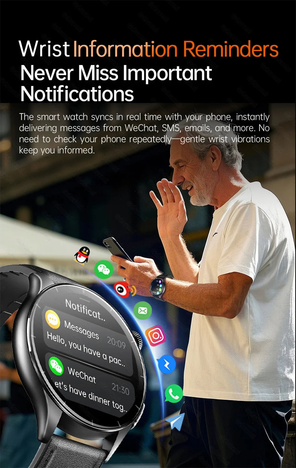 2025 Nieuw Smart Watch NFC ECG+PPG Bloedzuurstof Urinezuur Bloeddruk Saffier Smartwatch Heren - Compatibel met Samsung Galaxy, Xiaomi en Huawei IOS