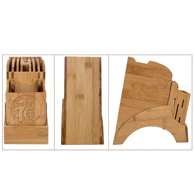 Wood Kitchen Knife Holder Bamboo Scissors Chopsticks Gadget Storage Shelf Rack Knife Block Stand Organizer Accessories