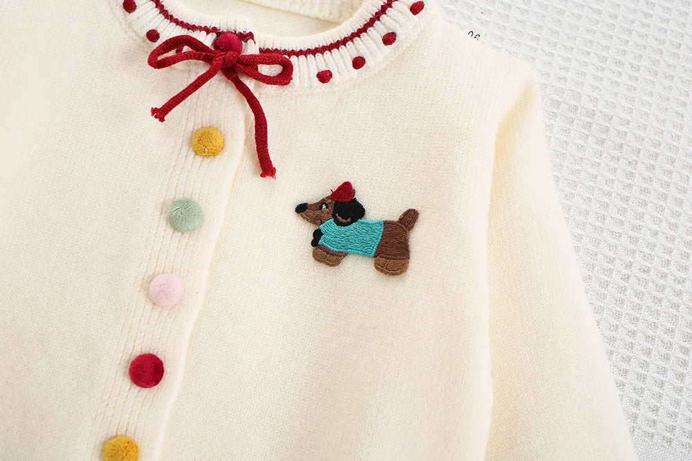 New Autumn Kids Sweater Set Cute Colourful Buttons Girls Knitted Shirt + Checked Skirt Children Sweet Thin Outfit 9M-5T Girls