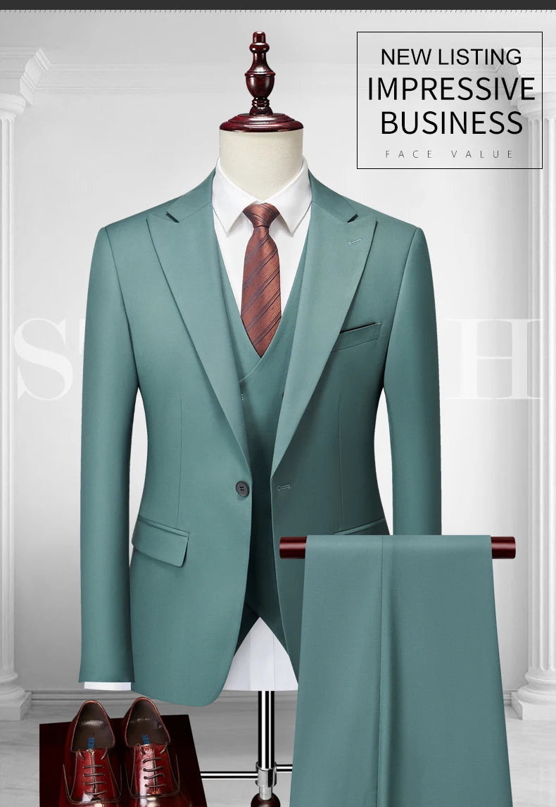 Men's Italian Business Gentleman Slim Suit, Groom Wedding Blazers, Italian Costume - Sizes M to 5XL
