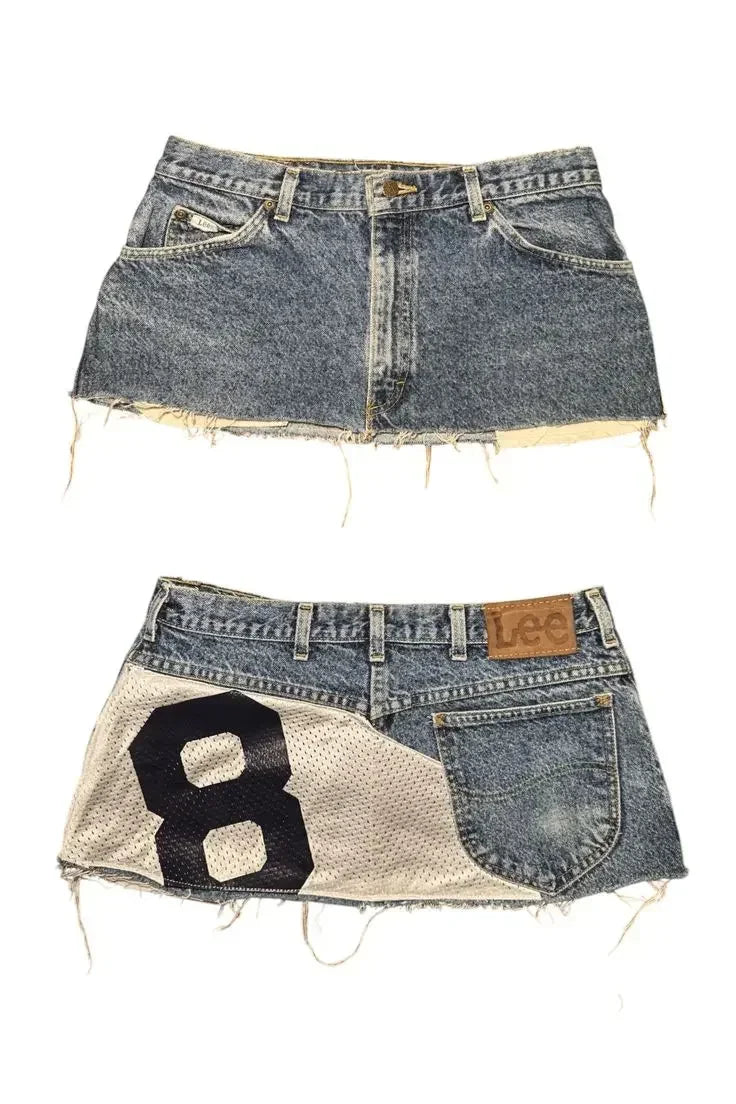High-Waisted Y2K Mini Skirt for Women Denim Short Skirt with Applique Print Gothic Street Hip-Hop Harajuku Vintage Sexy Loose Casual Skirt