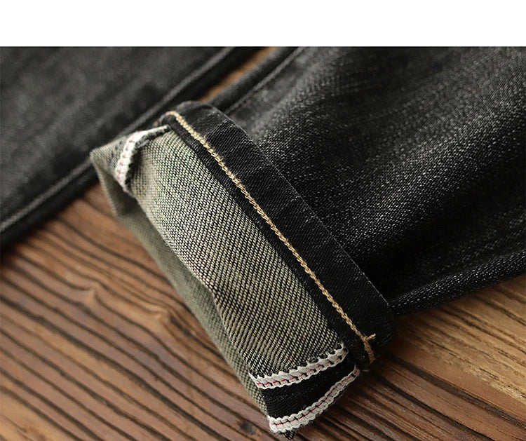 Herfst Nieuwe Amerikaanse Retro Zware Zwarte Denim Stretch Jeans Heren Eenvoudige Gewassen Oude Casual Rechte Slanke Potloodbroek