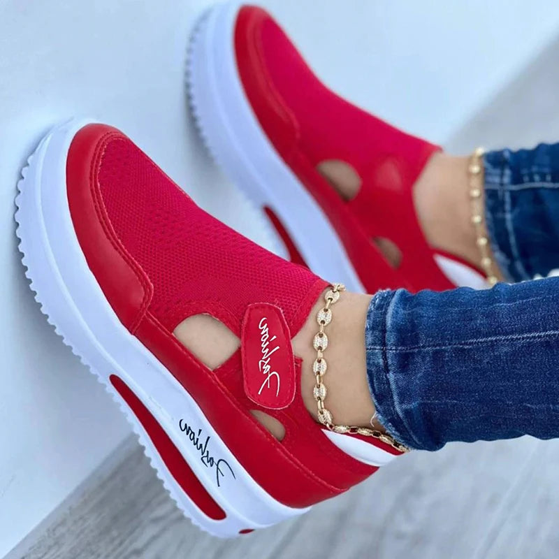Red Sneakers Women Tennis Shoes Canvas Shoe Female Casual Shoes Ladies Sport Shoes Platform Sneaker Hollow Out Shoes