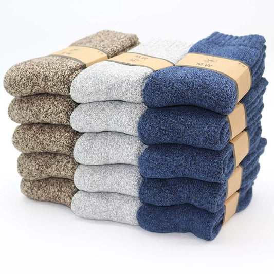 5 Paar Wintersocken aus Merinowolle für Herren, superdick, warm, hochwertig, Harajuku, Retro, Schnee, lässig, Frostschutzsocken
