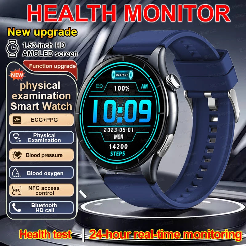 2025 Nieuw Smart Watch NFC ECG+PPG Bloedzuurstof Urinezuur Bloeddruk Saffier Smartwatch Heren - Compatibel met Samsung Galaxy, Xiaomi en Huawei IOS