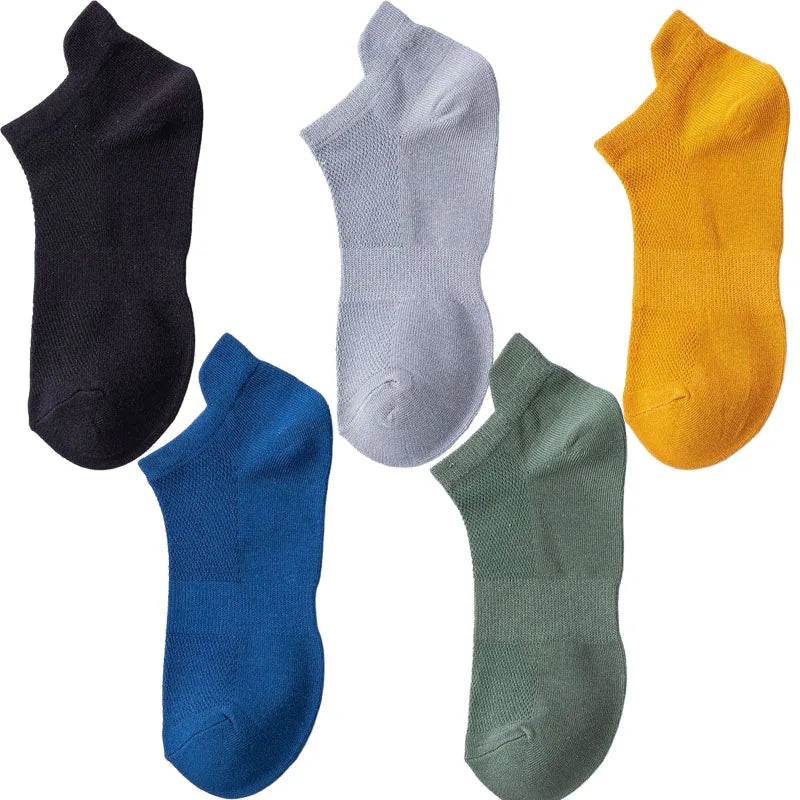 5 Pairs Summer Men's Cotton Short Mesh Harajuku Comfortable Solid Colour Casual Ankle Socks Male Net Sneaker Socks