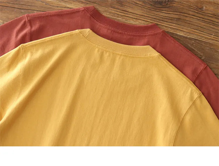 2025 Zomer Nieuwe Amerikaanse Retro 245G Korte Mouw O-hals Effen Kleur T-shirt Herenmode Eenvoudige 100% Katoen Gewassen Casual Tops