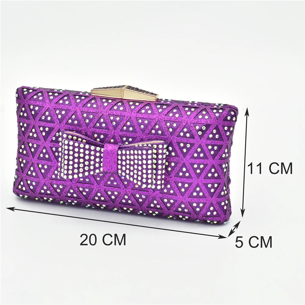 African Women Wedding Shoes and Bag Set Decorated with Rhinestone Africa Shoe and Bags Set Wedges Shoes for Women