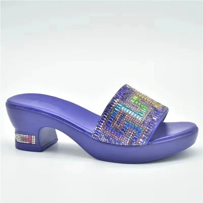 2025 Women Wedge Slippers Shoes Italian Design Comfortable Outdoor Platform With 6cm High Heels Decorated With Rhinestone