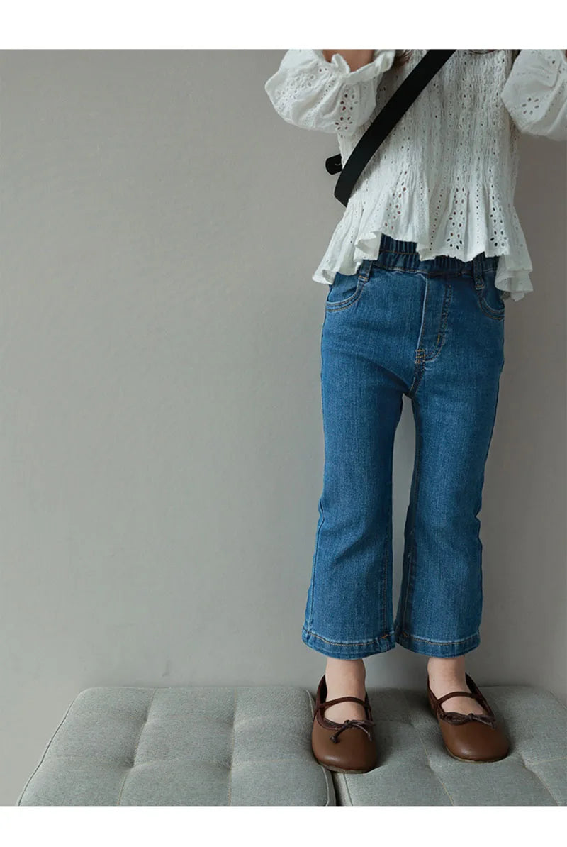 New Autumn Kids Jeans Girls Cute Slim Fit Denim Flared Pants Children Simplicity Blue Skinny Trousers 1-6Y 2-7T Girls