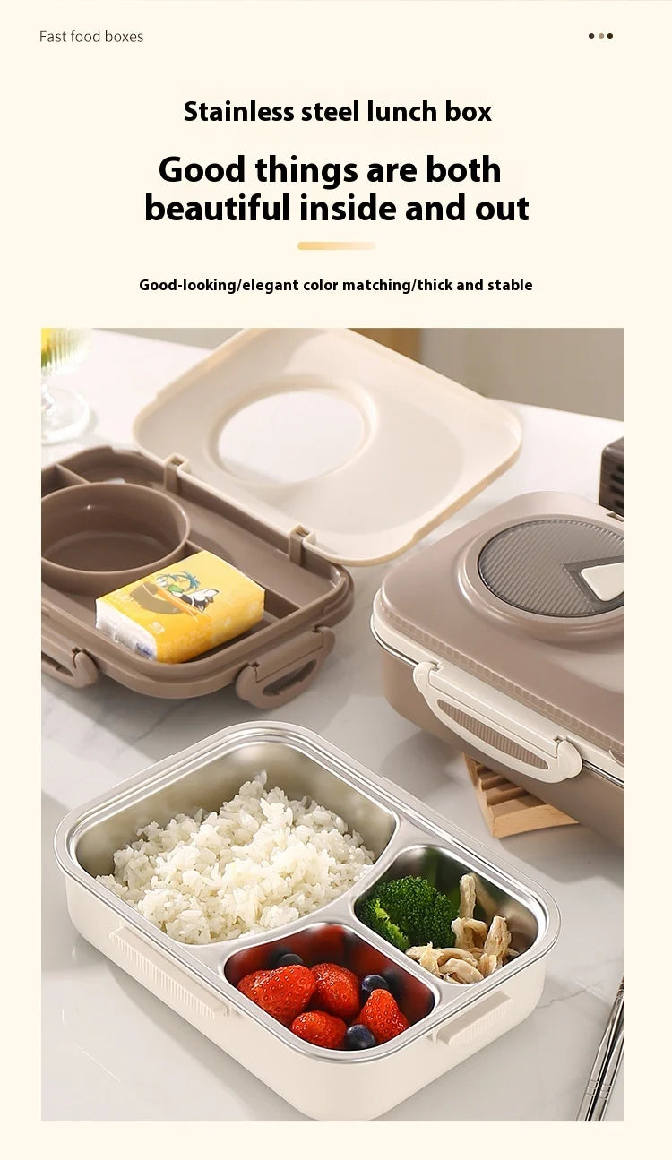 304 Stainless Steel Microwave Safe Partitioned Bento Box - Large Capacity Lunch Container for Students & Office Workers