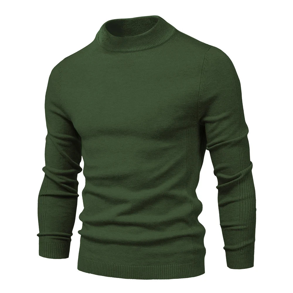 Men's Soft Mid Neck Pullover Casual Solid Colour Winter Warm Men's Sweater High Quality Pullover For Men