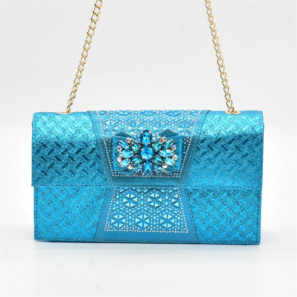 Matching Nigerian Party Shoes and Bags for Ladies Elegant Heeled Shoes for Women Rhinestone African Bag and Shoe Set