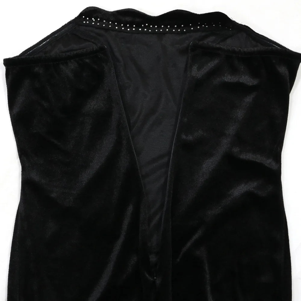 Women's Sexy Solid Color Backless Sleeveless Rhinestone Decor Velvet Bandeau Party Dress