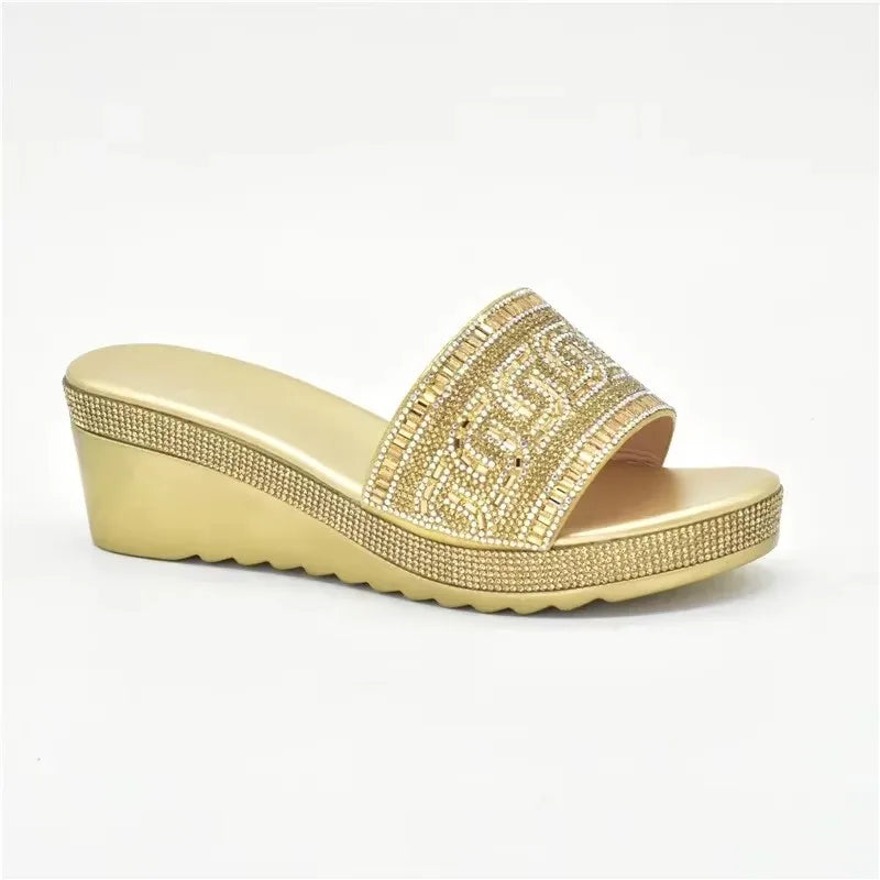 African Party Shoes Decorated with Metal Wedding Shoes for Women Bride Wedges Shoes for Women Luxury Shoes