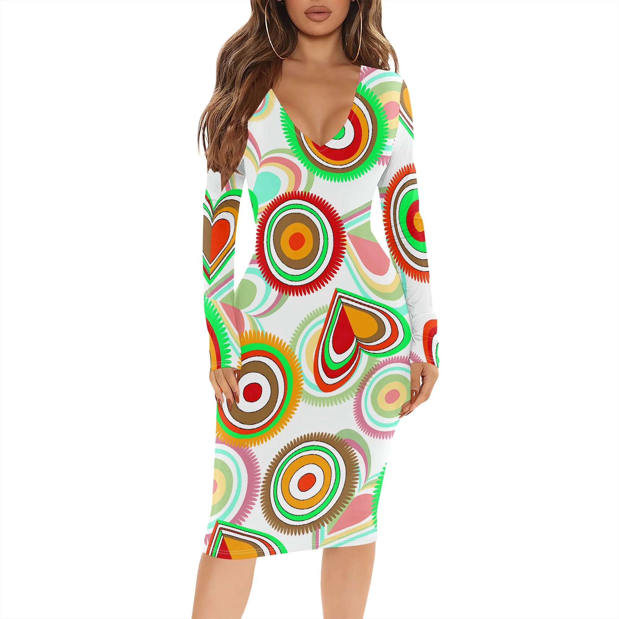 Womens Bodycon White Dark Blue line Flower Print Round Neck Ruffle Ruched Party Knee Length Pencil Dress