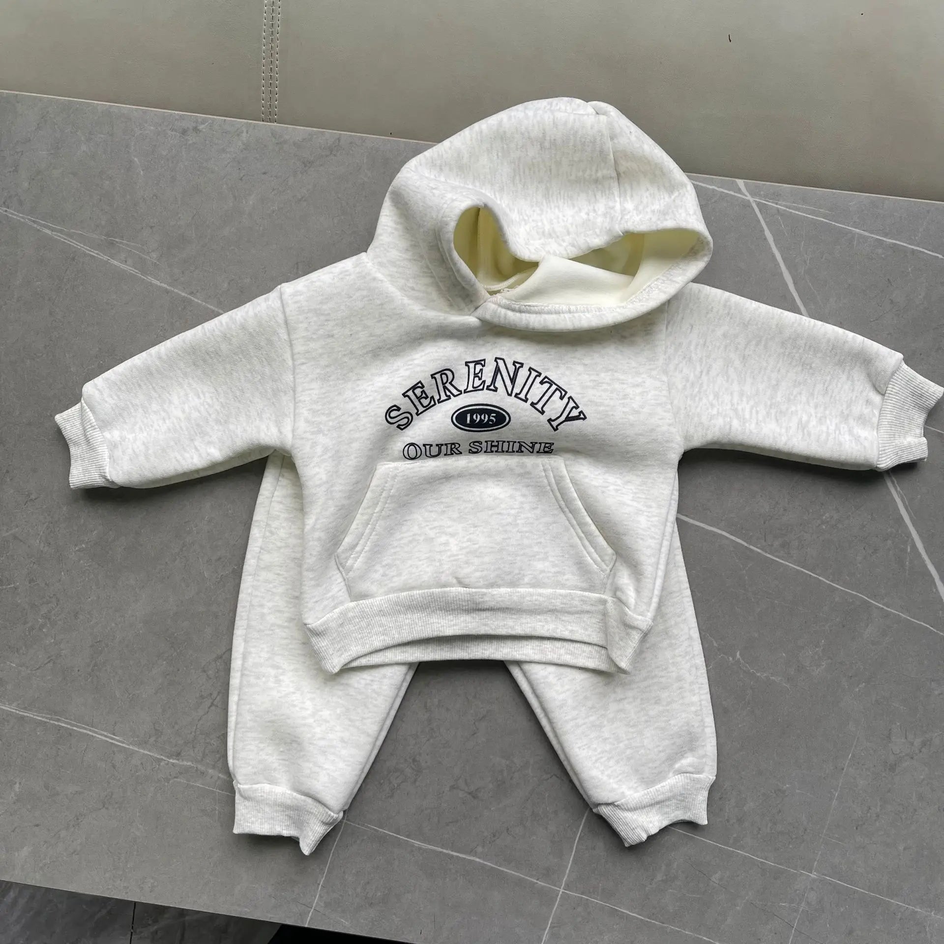 2025 Autumn Winter New Baby Letter Print Hooded Sweatshirt + Sweat Pants 2PCS Suit Boys Girls Casual Sports Set Kids Outfits 1-3Y