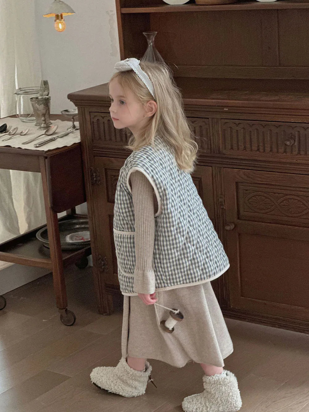 Children's Clothing Autumn Winter Girls Plaid Fur Lining Vest Kid's Warm Casual Waistcoat Jacket Boys Outwear 2-7Y Unisex