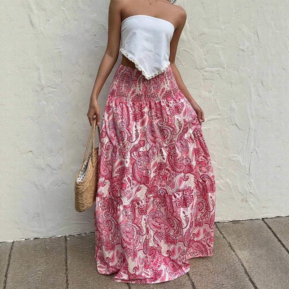 Skirts Summer Elegant Fashion Korean Retro Vintage Natural Waist A-Line Maxi Business Skirts For Women