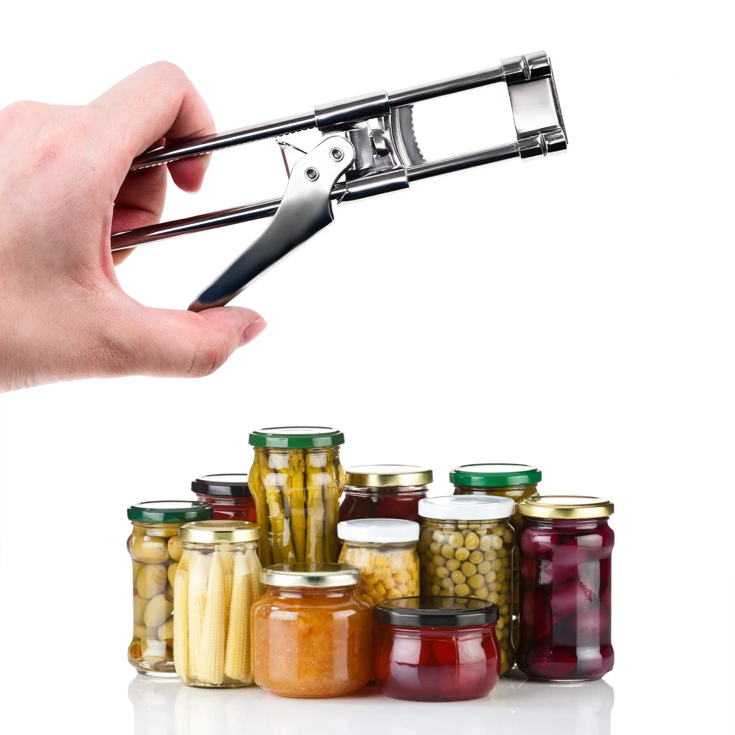 Verstelbare roestvrijstalen, antislip, multifunctionele pot- en flesopener, ergonomisch, robuust keukengereedschap