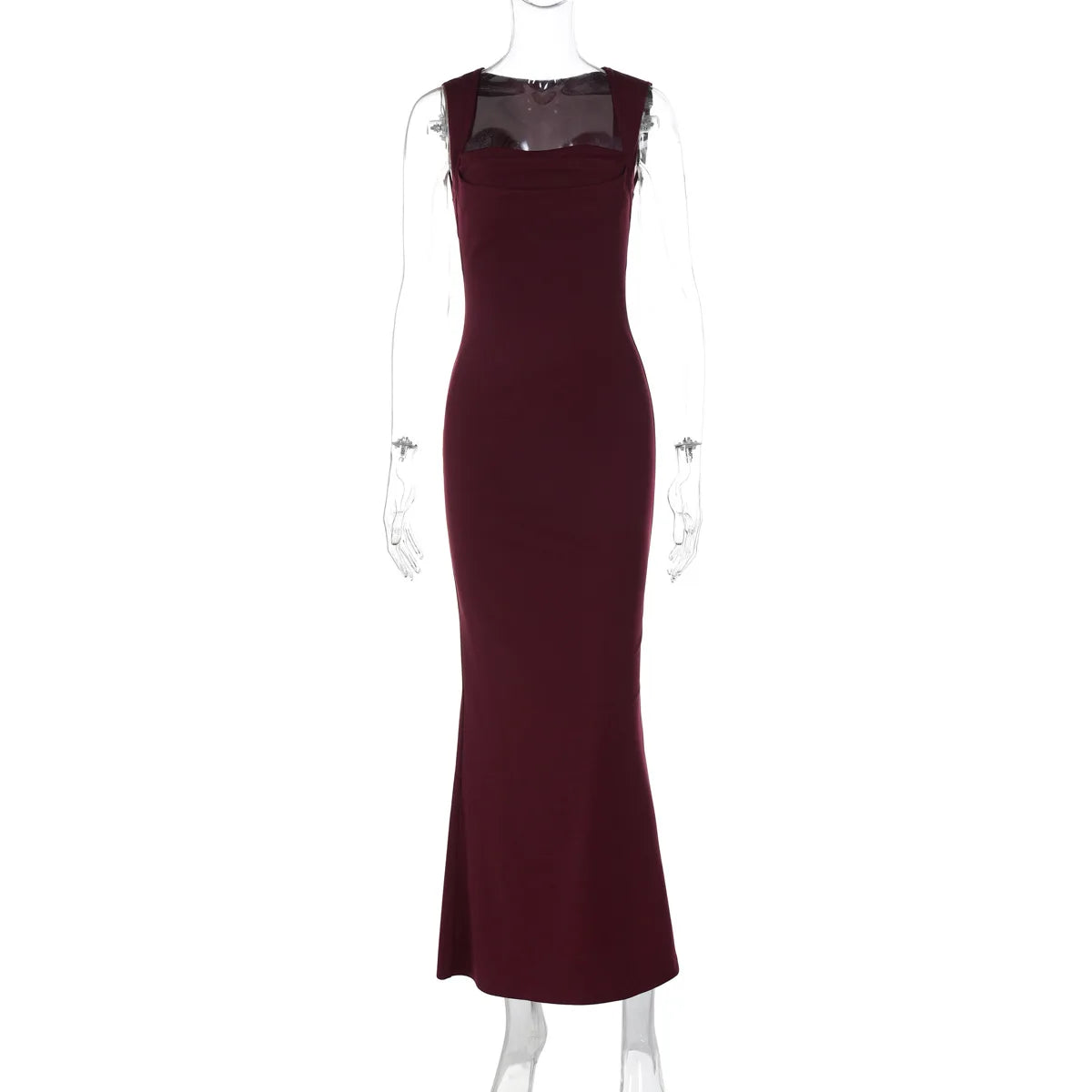 Square Neck Elegant Maxi Dress Club Party Outfits Solid Sexy Sleeveless Birthday Evening Bodycon Dresses Gown