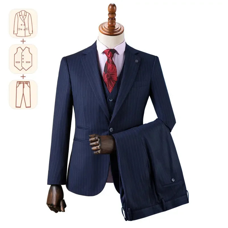 Men's Premium British Striped Suits, Business Formal Dress, Wedding, and Groom, Slim-Fit, Coat Vest & Pants -  Customized Sizes Available