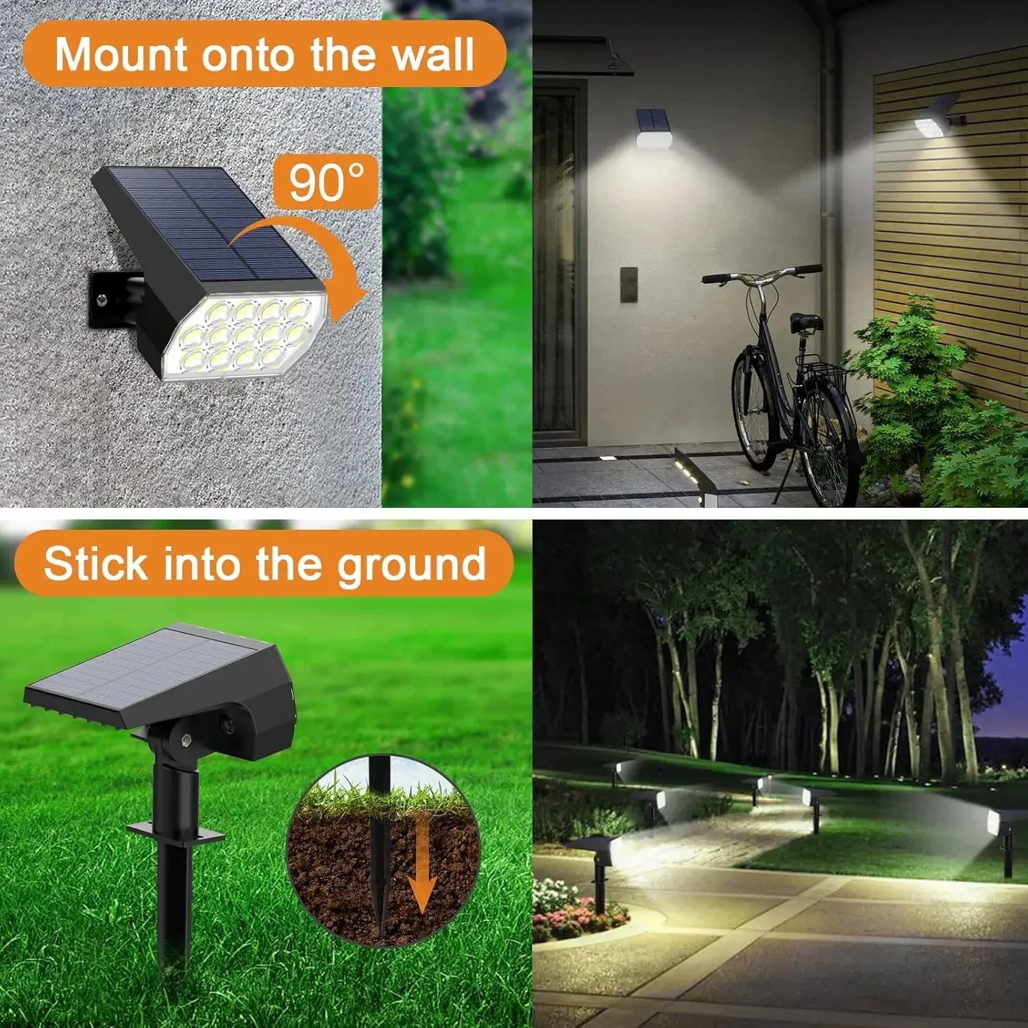 52 LED Solar Spot Lights Outdoor IP65 Waterproof with 3 Modes Landscape Lighting for Walkway Yard Garden