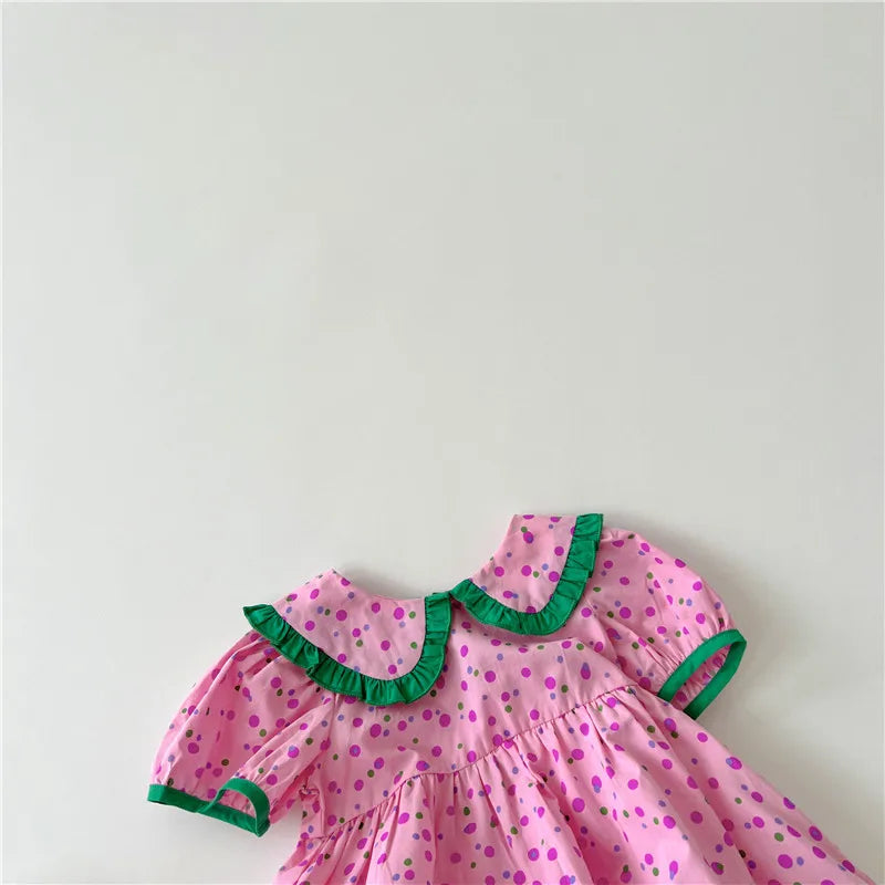 Summer Girls Clothing Dot Children Dress Pink Dresses for Kids 1-5Y