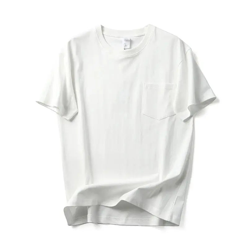 2025 Zomer Nieuw Japans Retro Korte Mouw O-hals Effen Kleur T-shirt Heren Zwaargewicht 100% Katoen Gewassen Casual Zak Tops