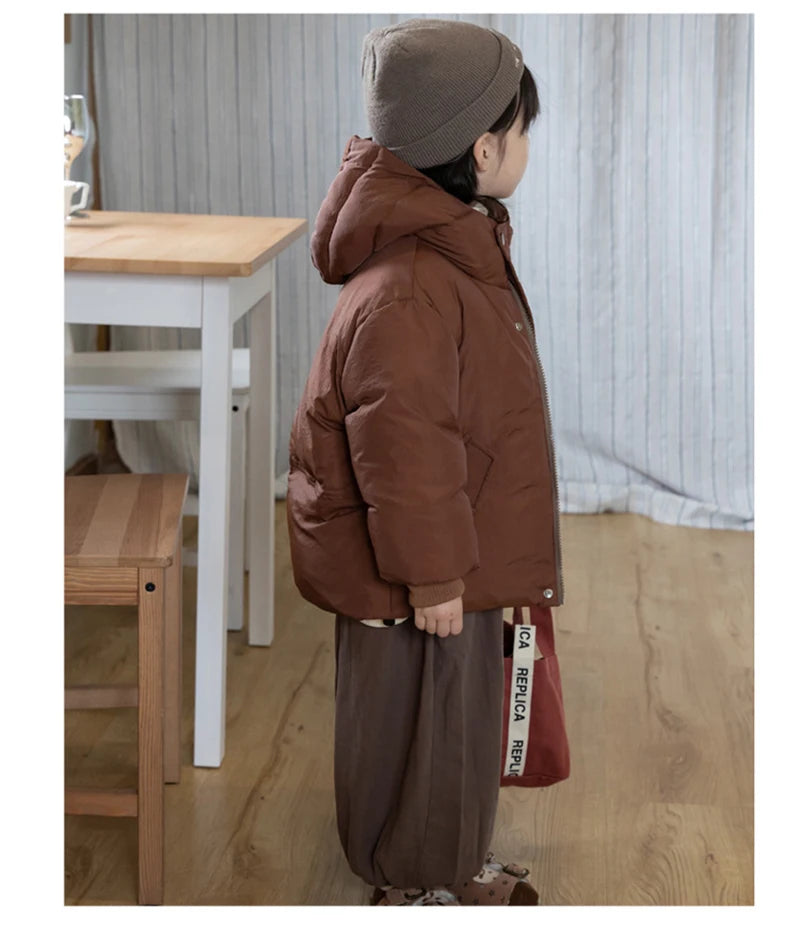 Children's Down Jacket Winter New Kid's Clothing Korean Version Boys Loose Solid Colour Thick Coat Girls Warm Outwear 2-7Y Unisex