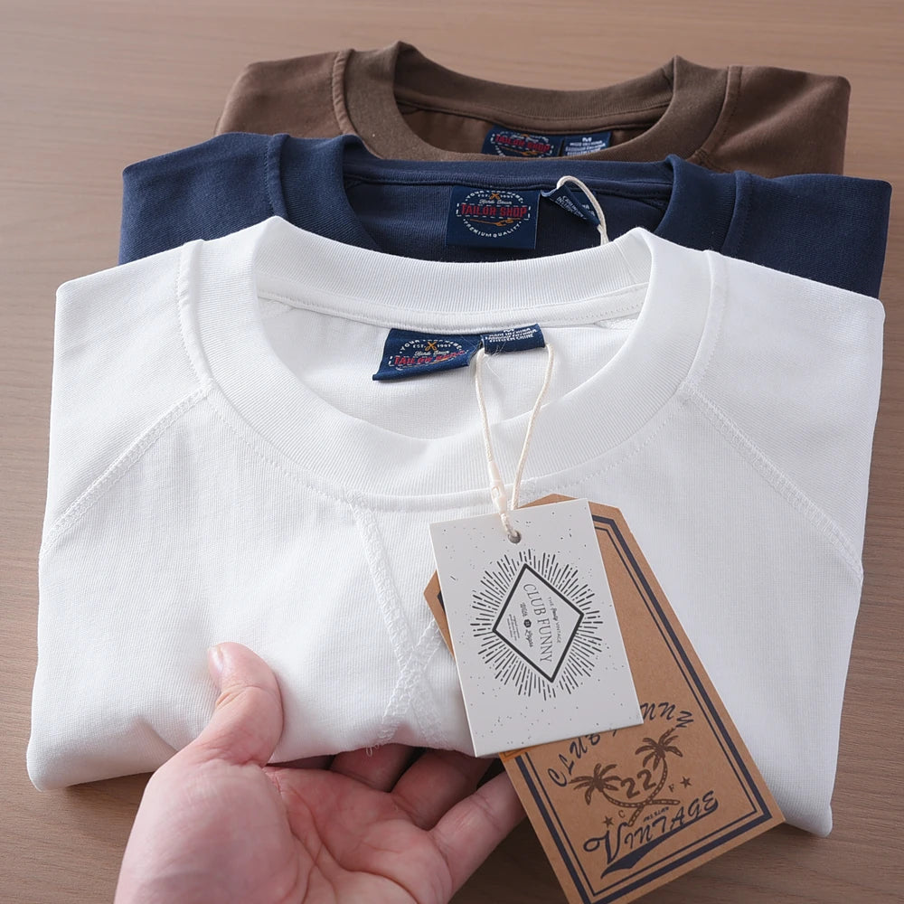 2025 Summer New American Retro 280G Short Sleeve O-neck Solid Color T-shirt Men's Fashion 100% Cotton Washed Casual Loose Tops