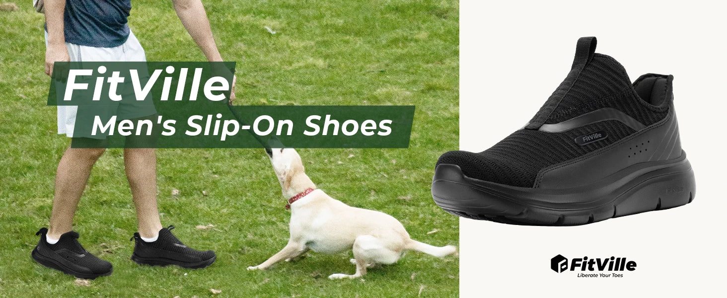 FitVille Men’s Extra Wide Slip-On Walking Shoes – Lightweight High Rebound Comfort Trainers for Everyday Wear