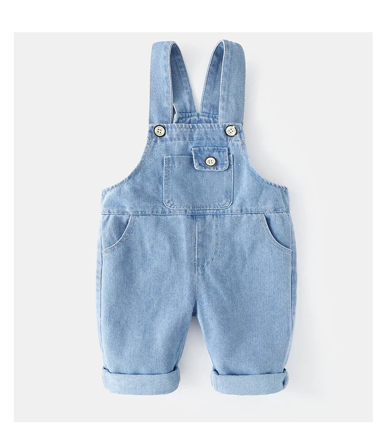 New Summer Kids Denim Overalls Girls Boys Cute Casual Loose Fit Jeans Children Outwear Pants 1-4T Unisex