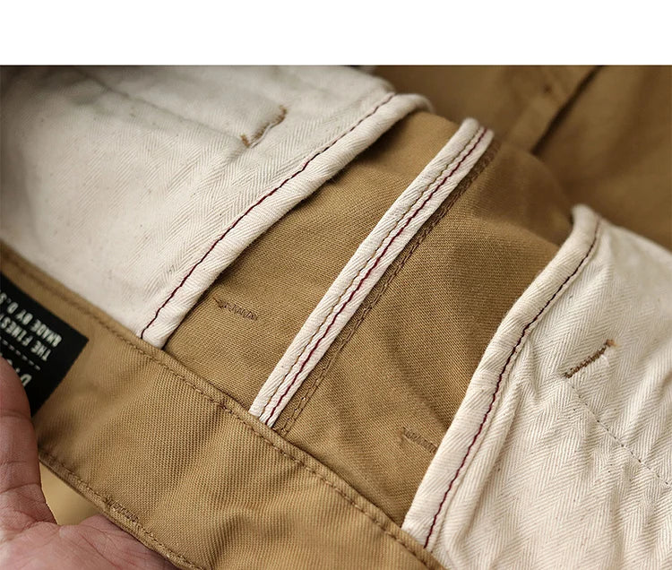Spring Autumn New American Retro Twill Amekaji Chino Cargo Pants Men's Simple 100% Cotton Washed Straight Casual Trousers