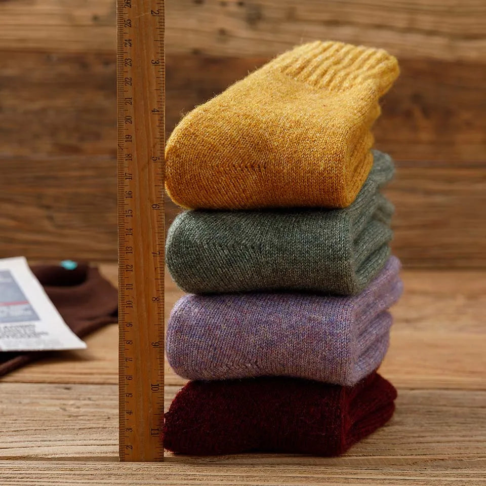 5 Pairs Winter Women's Thick Warm Merino Wool Socks Harajuku Retro Cold Resistant Fashion Casual Solid Colour Cashmere Lady's Socks