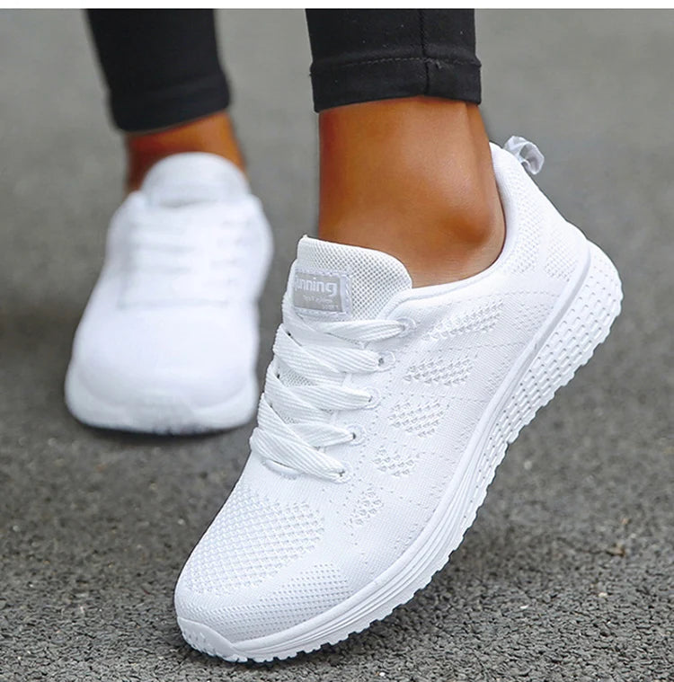 Women's Sneakers Breathable 2025 New Fashion Flat Outdoor Woman Vulcanize Shoes Mesh Fabric Lace Up Ladies Shoes Female Footwear