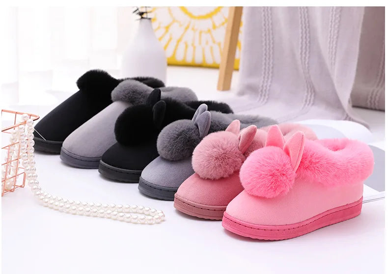 Women's Winter Warm House Fuzzy Slippers Couple Indoor Anti-Skid Plush Lined Bedroom Slides Fluffy Cotton Shoes For Ladies