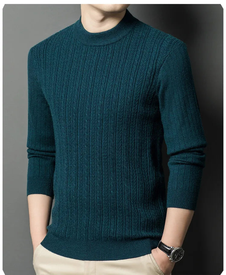 Men's Autumn and Winter Warm Turtleneck O-Neck Sweater, Thickened Slim-Fit Bottoming Shirt, Fine knitted Sweater Sizes M-4XL
